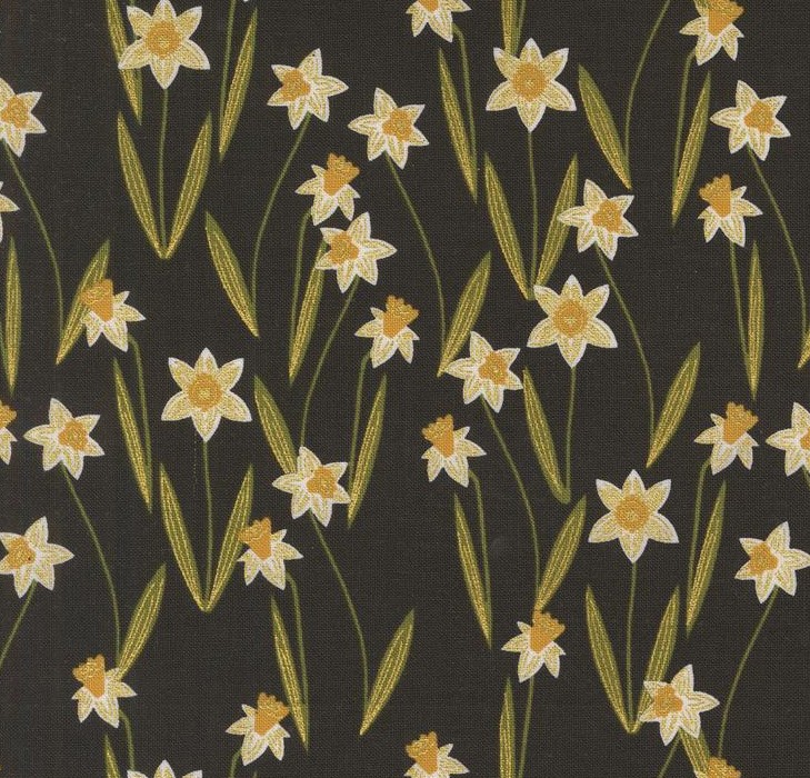 Bee Garden Darling Daffodils Metallic Black by Gingiber for Moda Fabrics