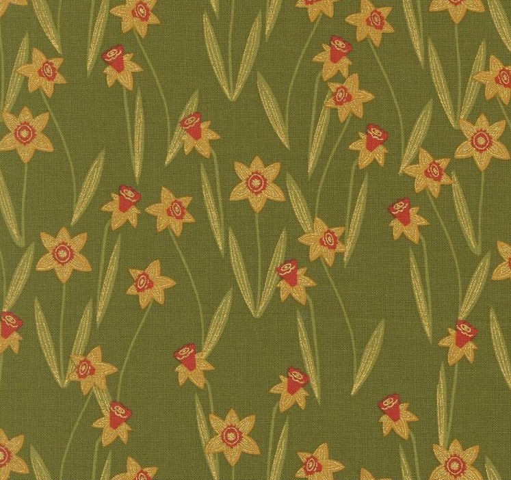 Bee Garden Darling Daffodils Metallic Ivy by Gingiber for Moda Fabrics