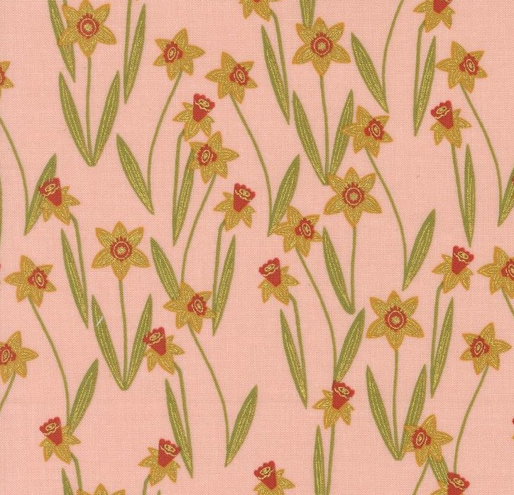 Bee Garden Darling Daffodils Metallic Rose by Gingiber for Moda Fabrics