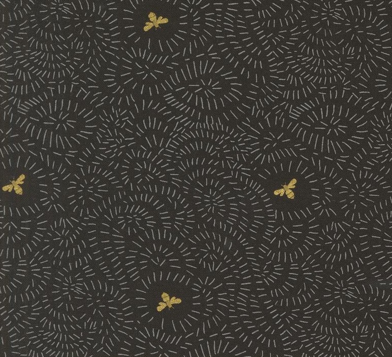 Bee Garden Twists and Turns Metallic Black by Gingiber for Moda Fabrics