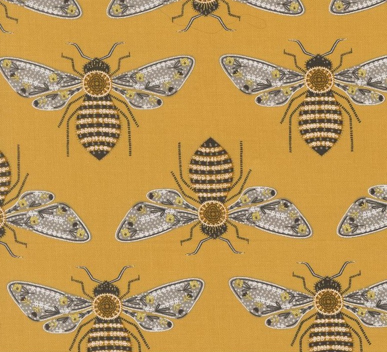 Bee Garden Bumblebees Metallic Honey by Gingiber for Moda Fabrics