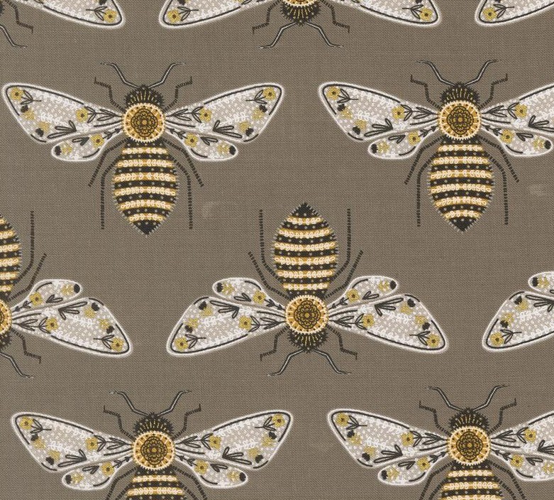 Bee Garden Bumblebees Metallic Slate by Gingiber for Moda Fabrics