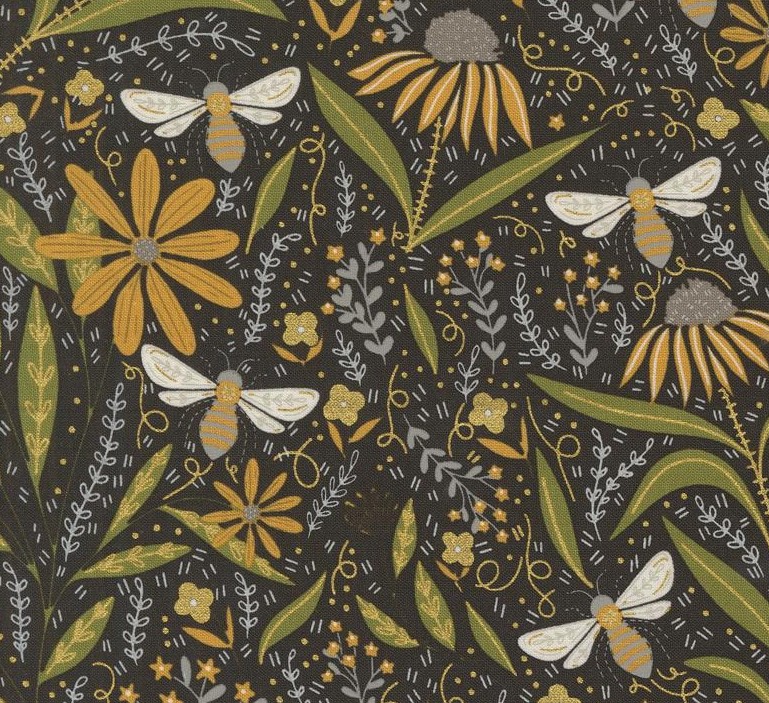 Bee Garden Bee Garden Florals Metallic Black by Gingiber for Moda Fabrics