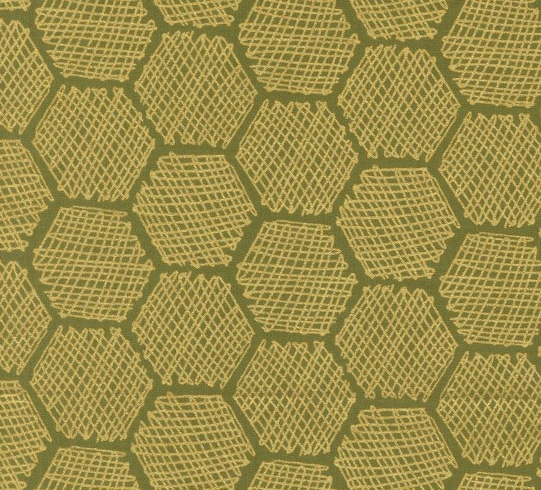 Bee Garden Honeycomb Geometric Metallic Ivy by Gingiber for Moda Fabrics