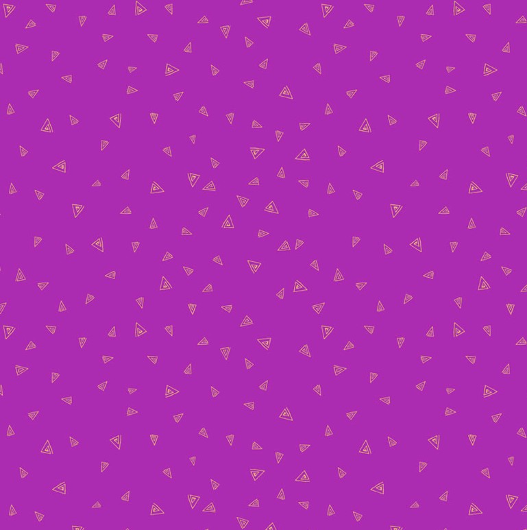 Fantasticats Gold Triangles Dark Orchid Metallic by Laurel Burch for Clothworks