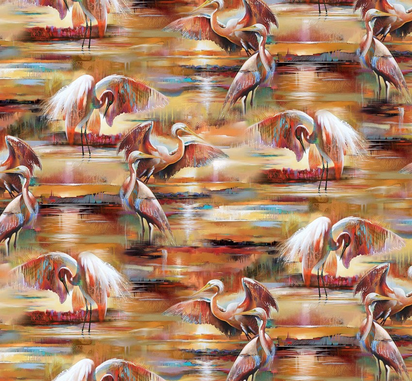 Tranquil Tides Egrets Ochre by Tim Parker for Northcott Fabrics