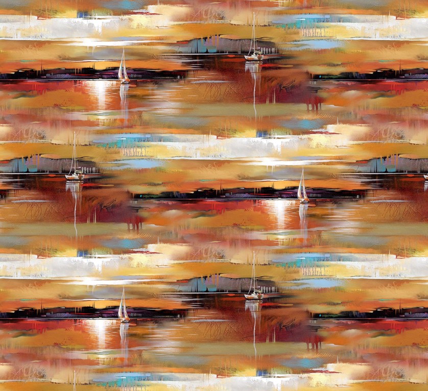 Tranquil Tides Sail Boats Ochre by Tim Parker for Northcott Fabrics