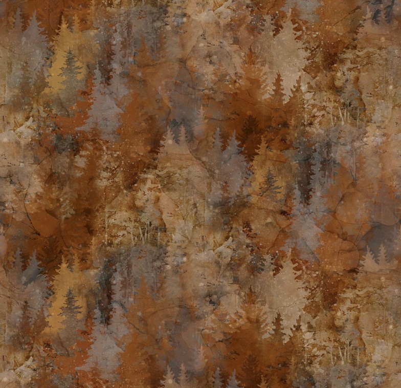 Highland View Trees Dark Rust by Deborah Edwards & Melanie Samra for Northcott Fabrics