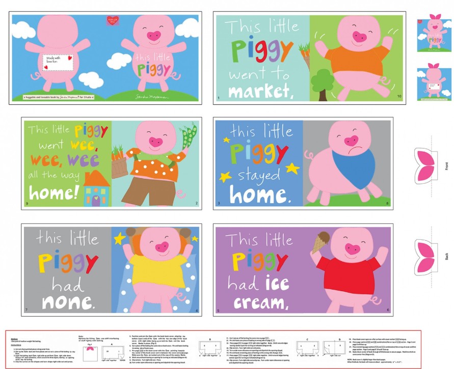 Huggable & Loveable This Little Piggy Soft Book Panel by Sandra Magasmen for Studio E