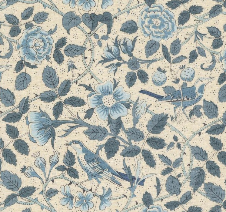 Sacre Bleu Oiseaux Florals Birds Pearl French Blue by French General for Moda Fabrics