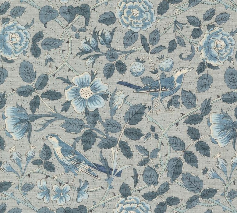Sacre Bleu Oiseaux Florals Birds Ciel Blue by French General for Moda Fabrics