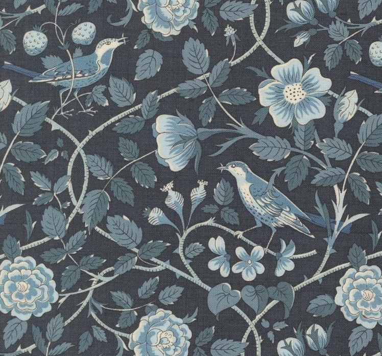 Sacre Bleu Oiseaux Florals Birds Indigo by French General for Moda Fabrics