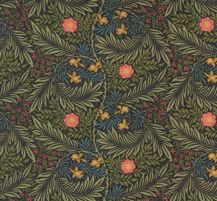 Morris Manor Larkspur Florals Ebony by Barbara Brackman for Moda Fabrics
