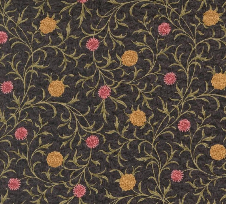 Morris Manor Scroll Florals Ebony by Barbara Brackman for Moda Fabrics