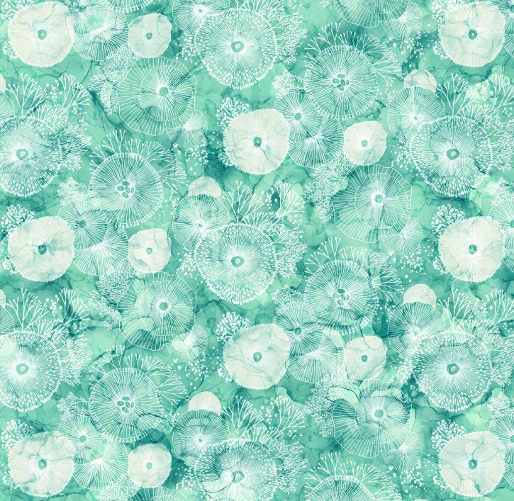 Deep Blue Sea Flowers Light Teal by Deborah Edwards & Melanie Samra for Northcott Fabrics