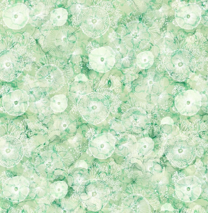 Deep Blue Sea Flowers Light Green by Deborah Edwards & Melanie Samra for Northcott Fabrics