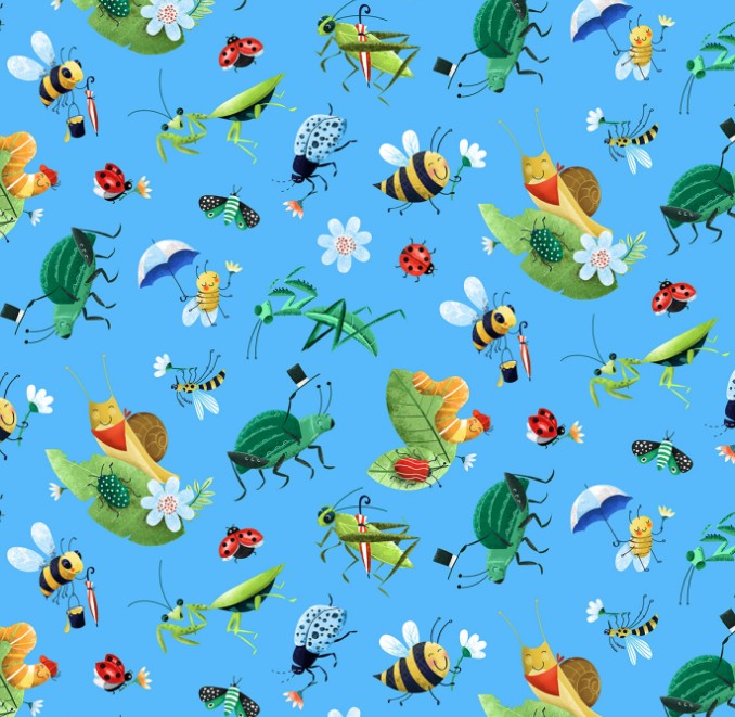 Hidden World Tossed Insects Blue from Elizabeths Studio