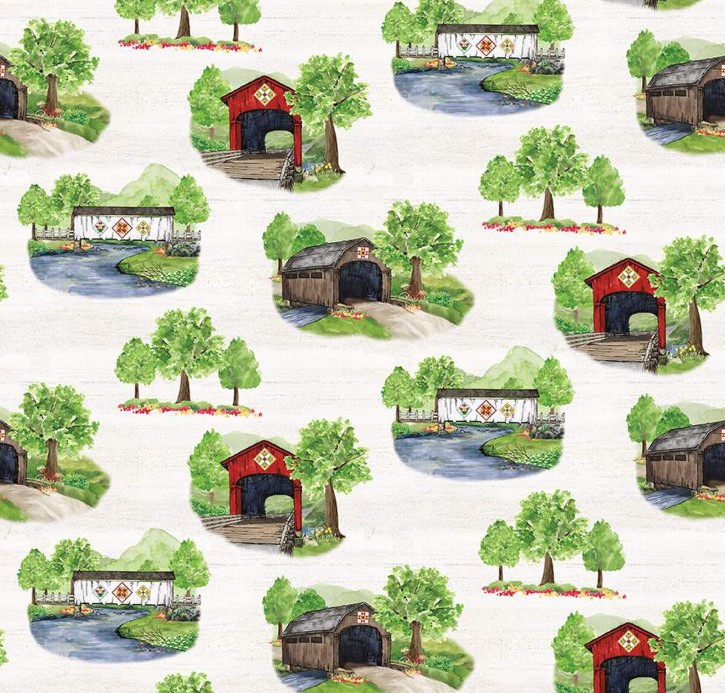 Covered Bridges in Spring Main White by Tara Reed for Riley Blake Designs