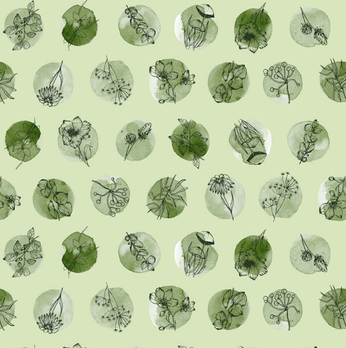 Blooming Memories Dots Green by Hina Mirza for Figo Fabrics