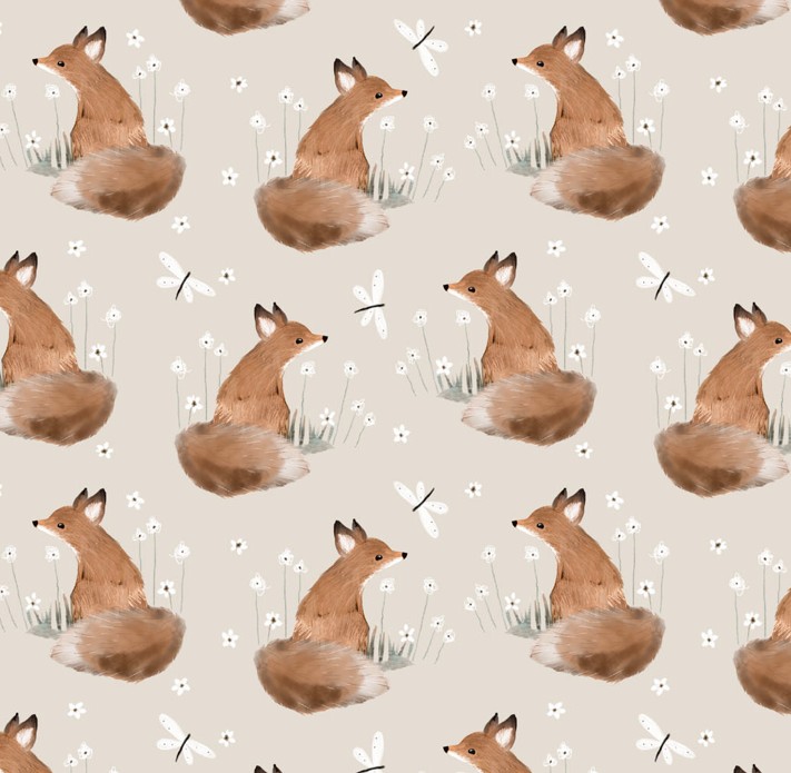 Charmwood Foxes Cream by Bernadett Urbanovics for Figo Fabrics