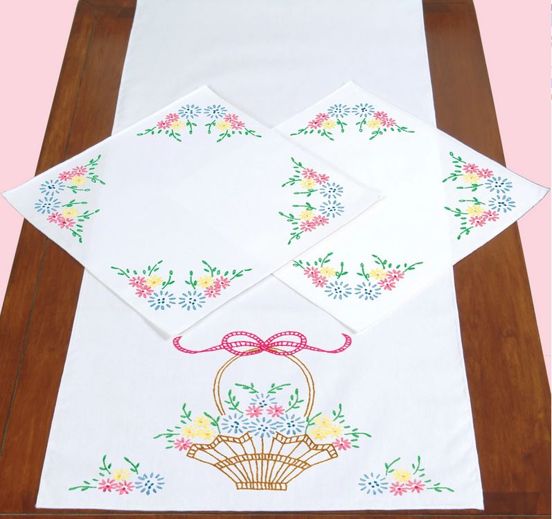 Basket of Daisies Scarf and Doily Set from Jack Dempsey