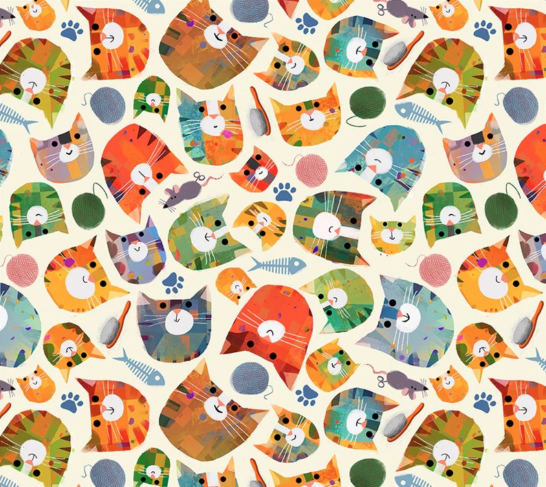 Fur-ever Friends Silly Kitty Ivory by Gareth Lucas for Windham Fabrics