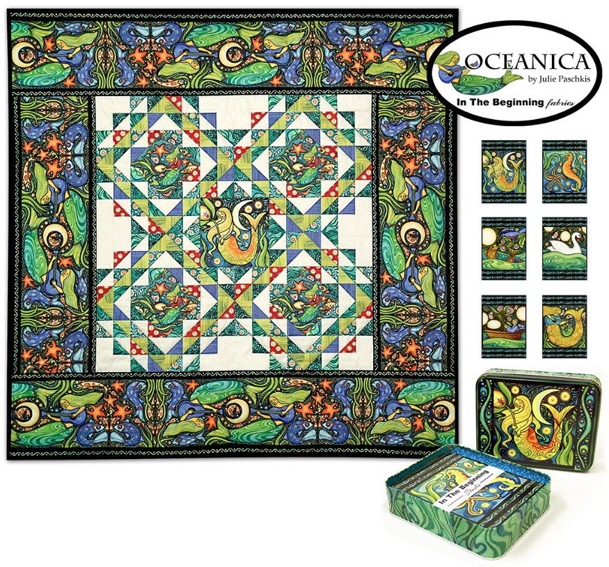 Oceanica Postcards with Quilt Panel by Julie Paschkis for In The Beginning Fabrics