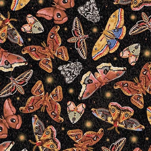 Forest Floor Moths Black by Barb Tourtillotte for Henry Glass Fabrics