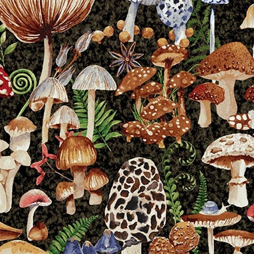 Forest Floor Mushrooms Multi by Barb Tourtillotte for Henry Glass Fabrics
