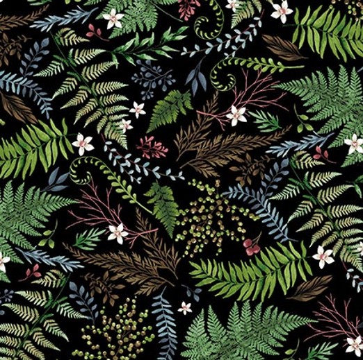 Forest Floor Ferns Black by Barb Tourtillotte for Henry Glass Fabrics