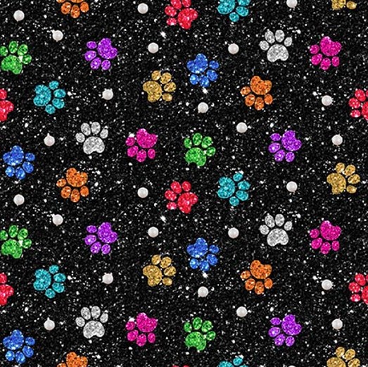 Diva Pups Paw Prints Black by Robert Giordano for Henry Glass Fabrics