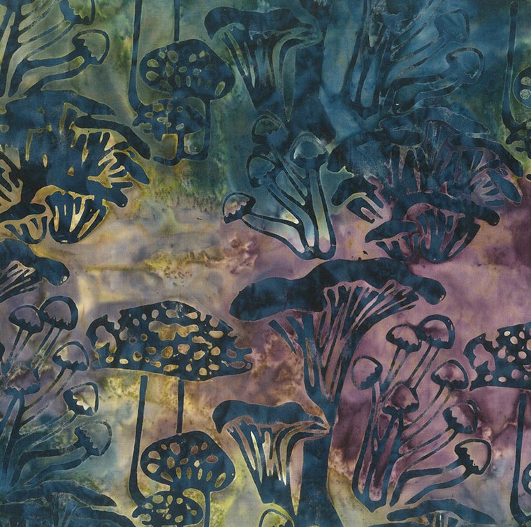 Mushroom Medley Batiks Mushrooms Mystic Blue from Banyan Batiks