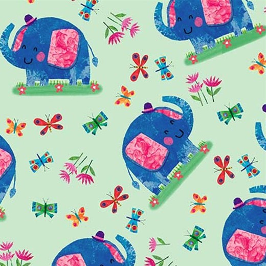 Zoo Crew Elephants Sage by Lindsey Sagar for Blank Quilting