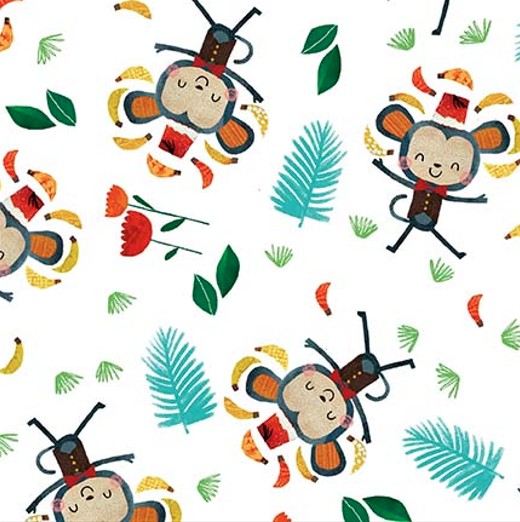 Zoo Crew Monkeys White by Lindsey Sagar for Blank Quilting