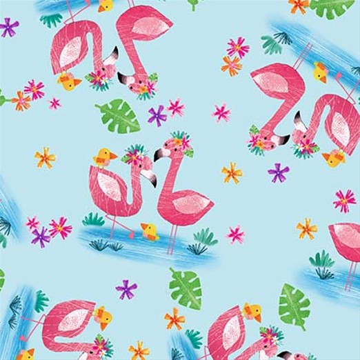 Zoo Crew Flamingos Soft Blue by Lindsey Sagar for Blank Quilting
