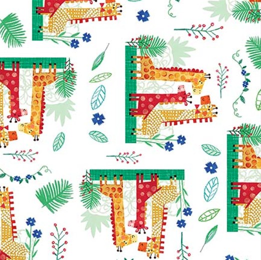 Zoo Crew Giraffes White by Lindsey Sagar for Blank Quilting