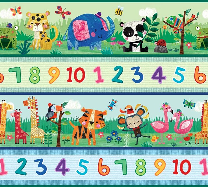 Zoo Crew Border Stripe Sage by Lindsey Sagar for Blank Quilting