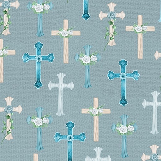 Love Never Fails Crosses Slate by Lucca Sheppard for Blank Quilting