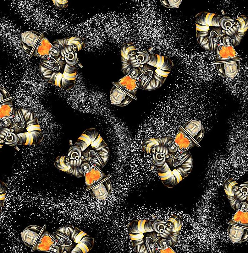 Fire Alarm Firefighter with Hose Black by Paul Walsh for Blank Quilting