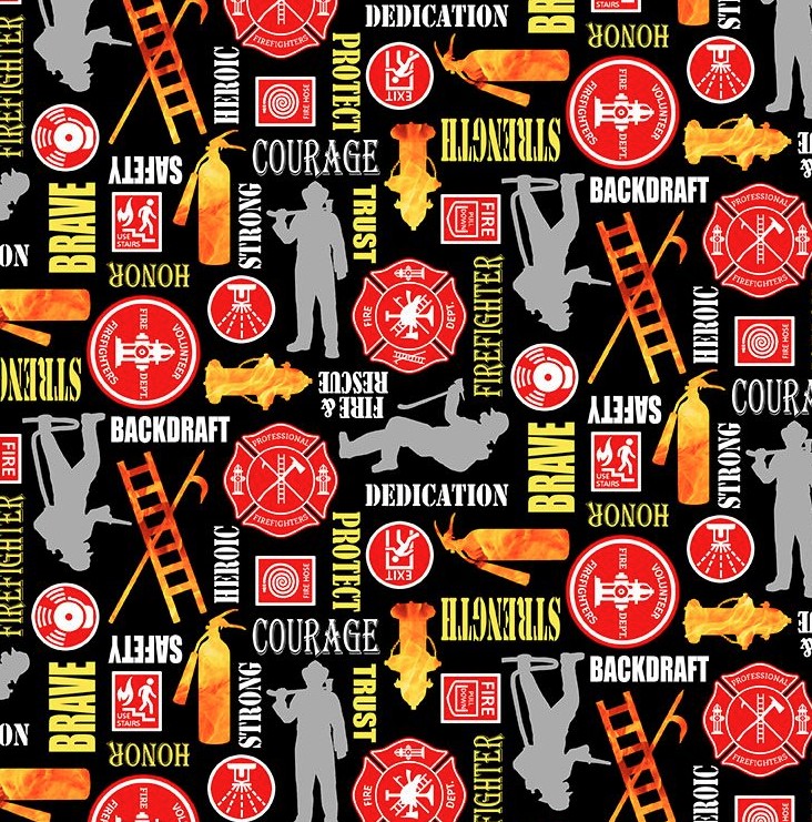 Fire Alarm Firefighter Words Black by Paul Walsh for Blank Quilting