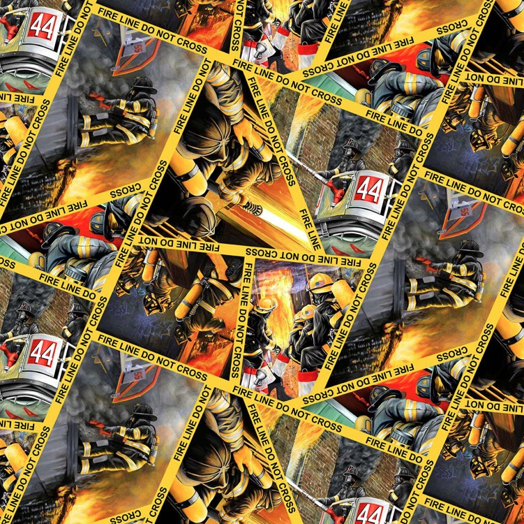 Fire Alarm Firefighter Collage Yellow by Paul Walsh for Blank Quilting