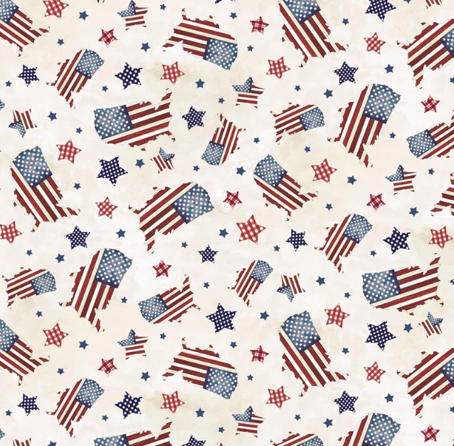 Farmhouse Americana Wooden Map Toss Cream by Cindy Jacobs for P&B Textiles