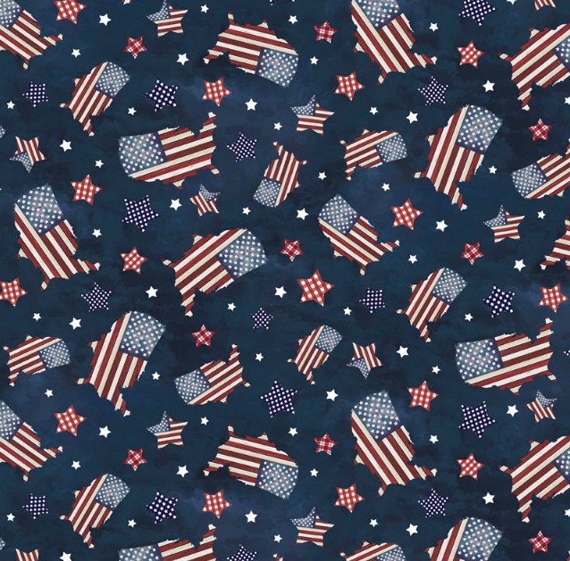 Farmhouse Americana Wooden Map Toss Navy by Cindy Jacobs for P&B Textiles