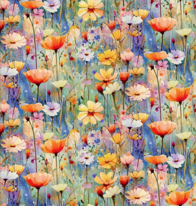 Hummingbird Bouquet Poppy Field Multi by Shawna Stewart for 3 Wishes Fabrics