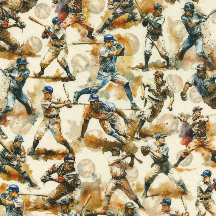 Game Day Baseball Players Vintage from Robert Kaufman Fabrics