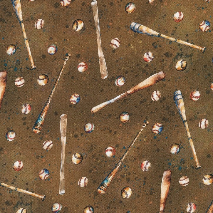 Game Day Bats and Baseballs Suede from Robert Kaufman Fabrics