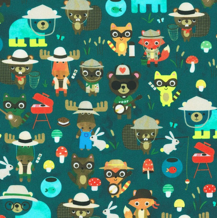 Campground Critters Critters Main Night by Ann Kelle for Robert Kaufman Fabrics