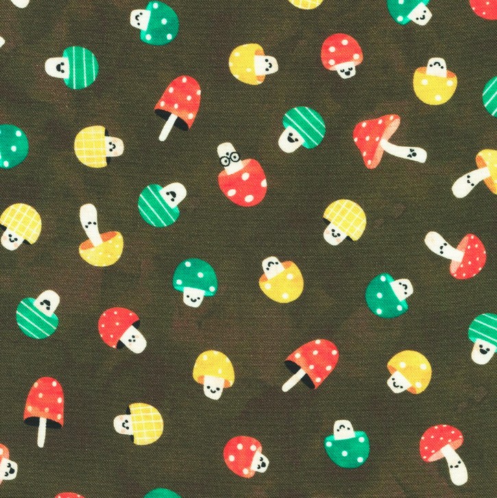 Campground Critters Mushrooms Walnut by Ann Kelle for Robert Kaufman Fabrics