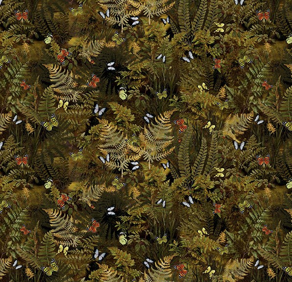 Among the Ferns Fern Leaves Fauna from Hoffman Fabrics