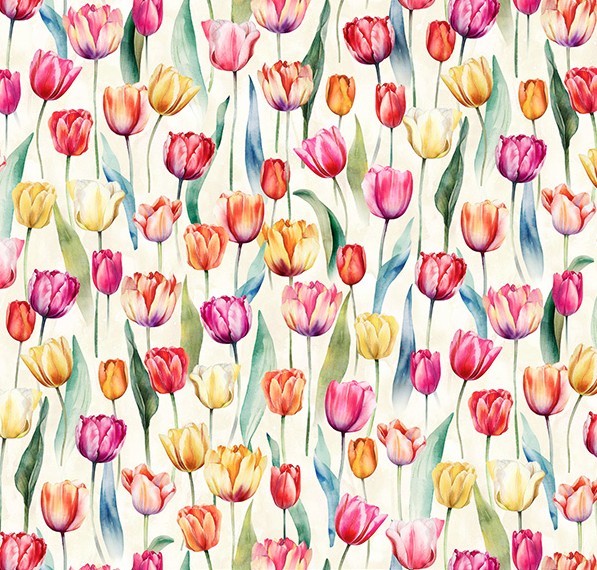 Flower Shoppe Tulips White from Hoffman Fabrics